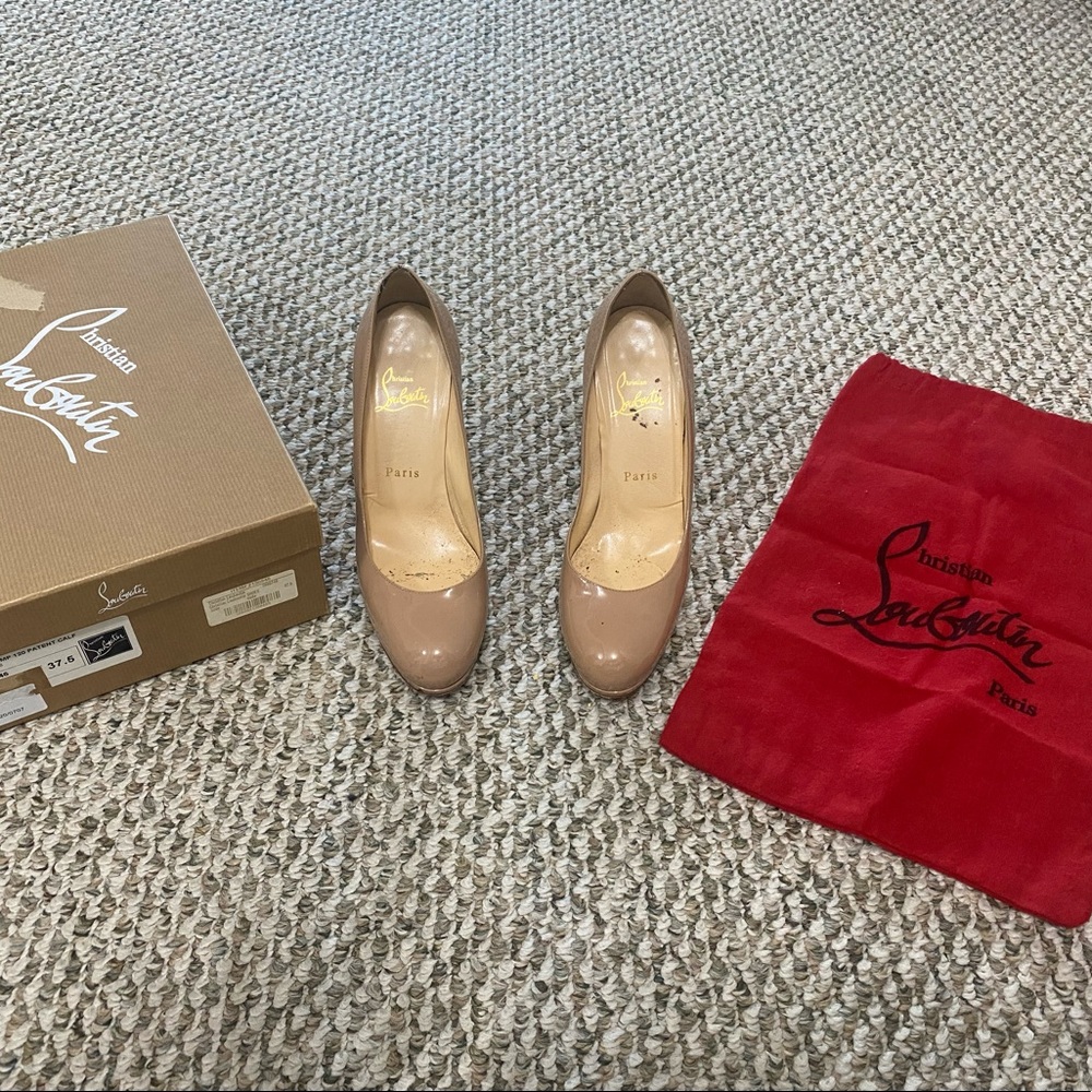 Authentic Christian Louboutin simple pump 120 patent nude high heel sz 37.5